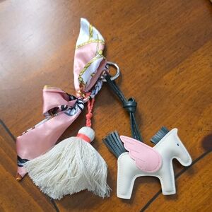 Pink and Cream Horse Keychain with Tassel